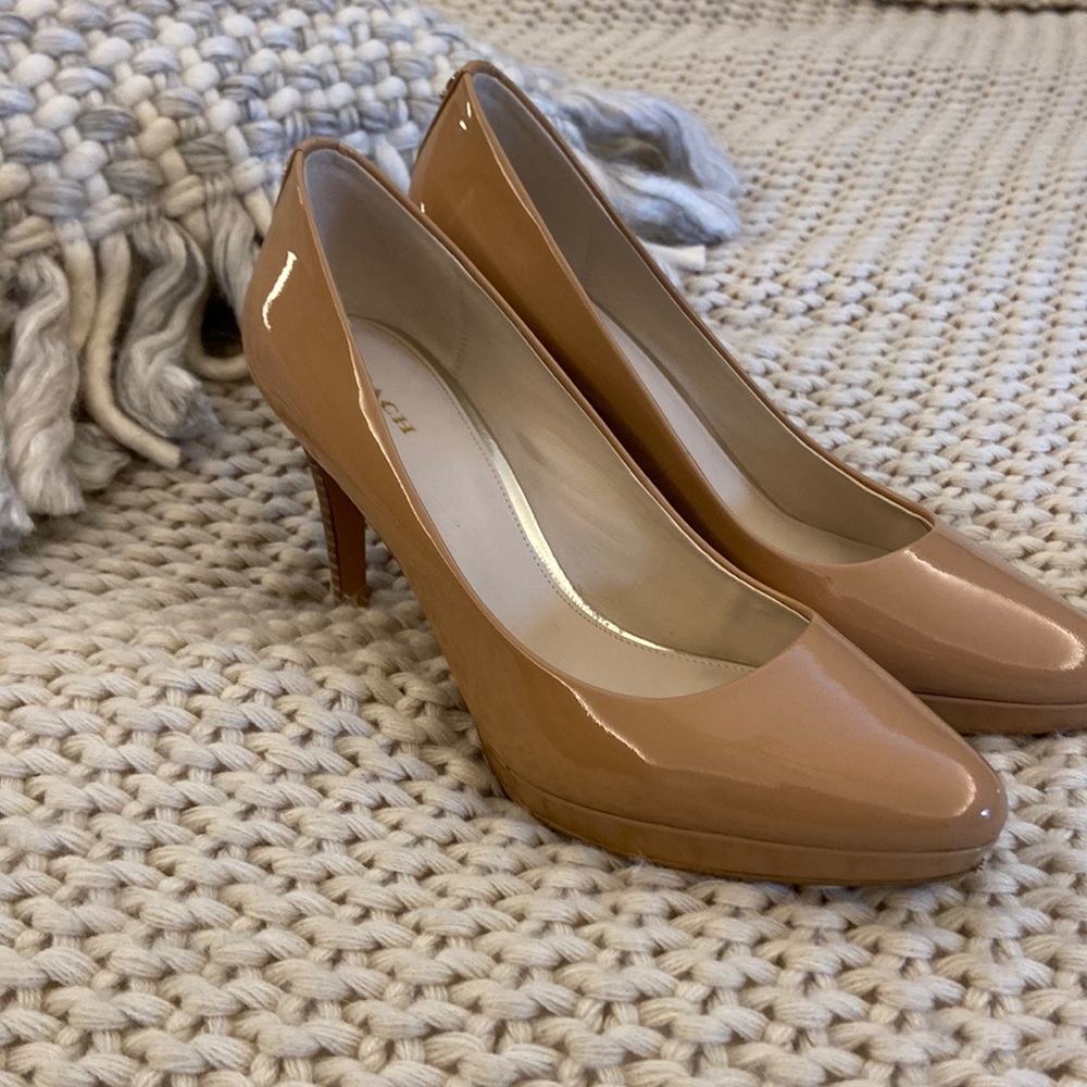 Coach patent nude heels, size 10